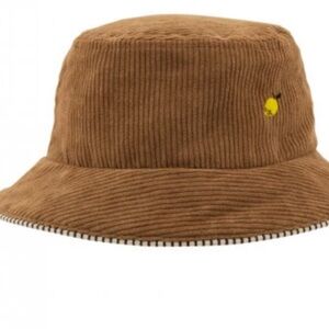 Kids Brown Corduroy Bucket Hat with Embroidered Detail